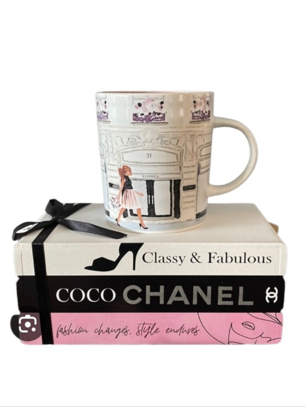 Amanda Greenwood White and Pink Boutique Illustration Ceramic Mug